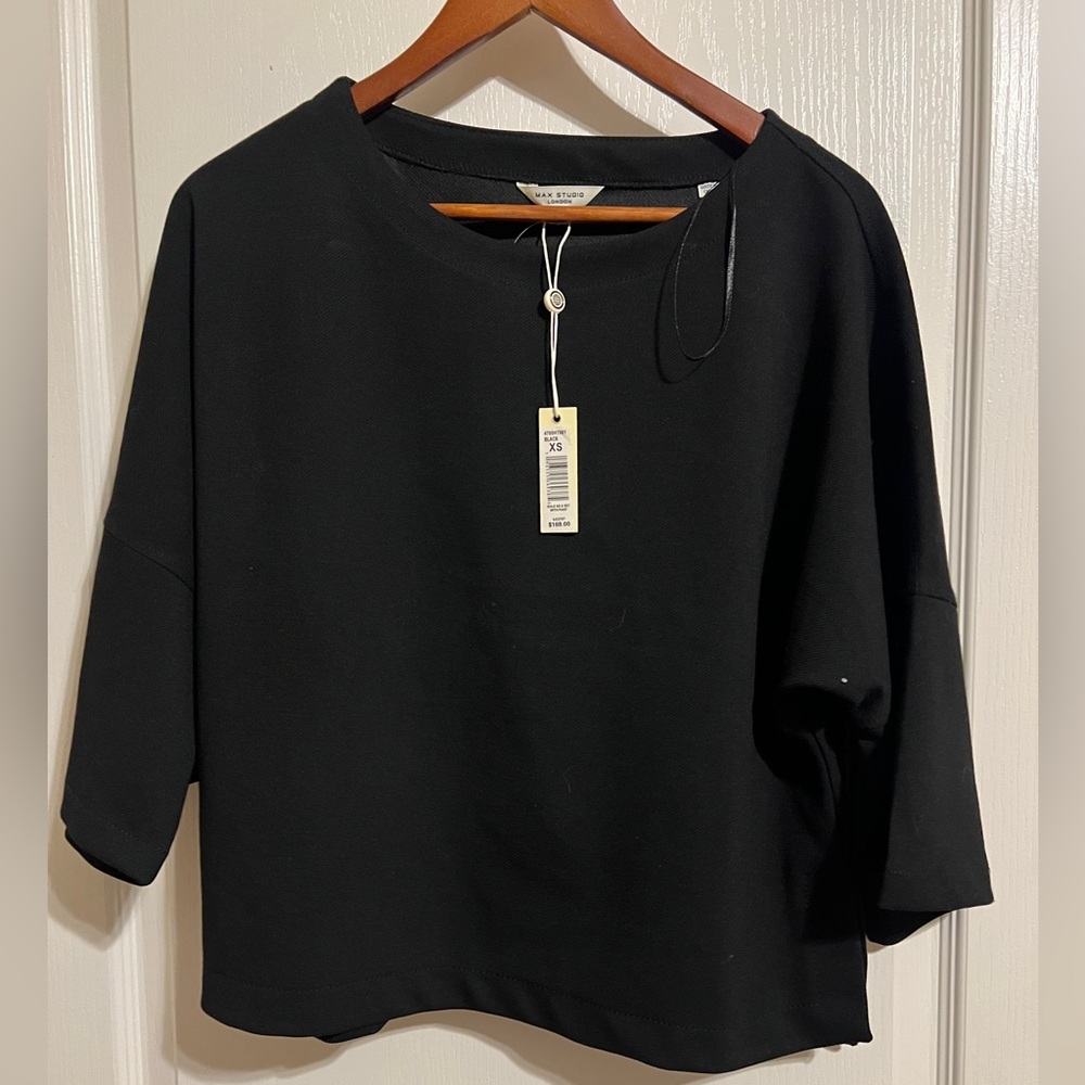 Max Studio Black Boxy 3/4 Sleeve Blouse
